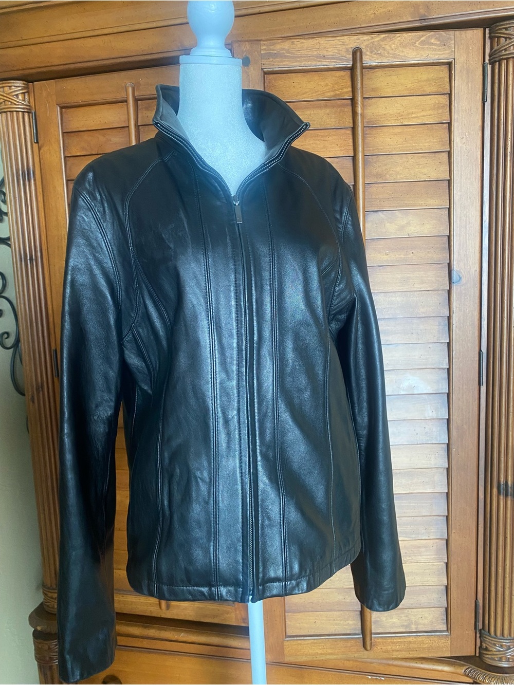 Worthington Black Genuine Lambskin Leather Zip-Front Jacket Size Large